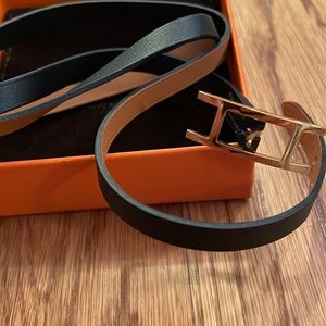 NEW IN BOX Hermès Behapi Double Tour Bracelet in Black & Brown Leather